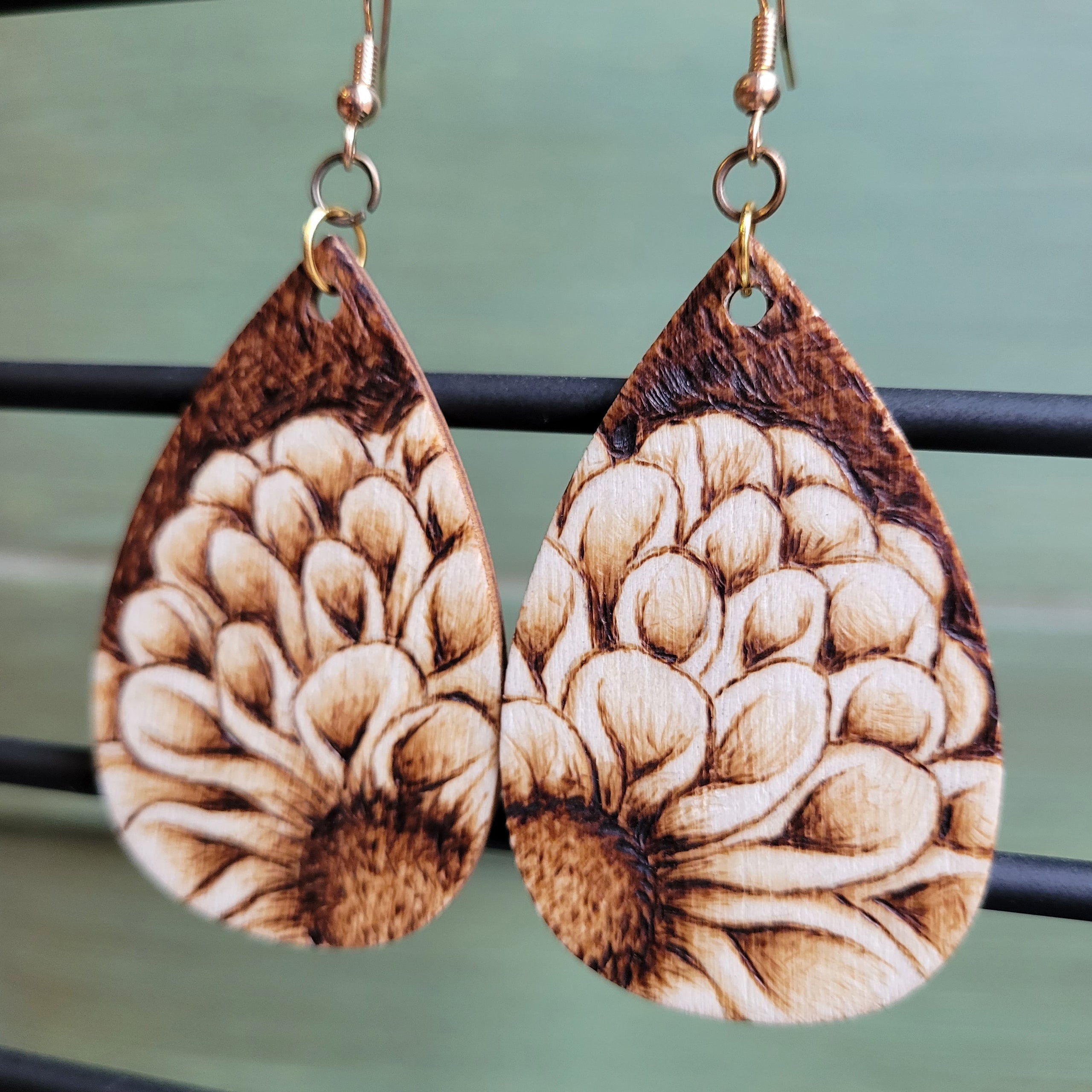 Wood burned earrings outlet